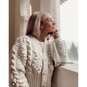 NWT Zara Chunky Knit Jewel Pearl Button Cardigan